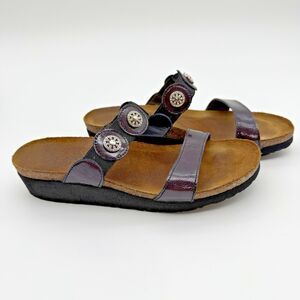 NAOT Marissa Slip-on Sandal Burgundy Metallic Size 7M EU 38 Rhinestones Comfort